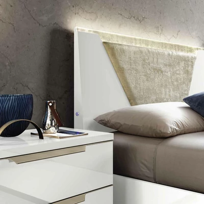 Smart Double bedstead with upholstered headboard - white