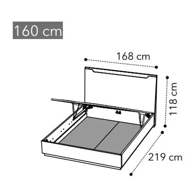 Smart Double bedstead with bedding container, with wooden headboard - veined walnut