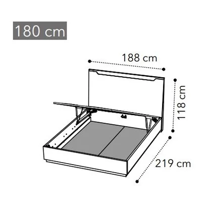 Smart Double bedstead with bedding container, with wooden headboard - veined walnut
