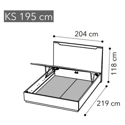 Smart Double bedstead with bedding container, with wooden headboard - veined walnut