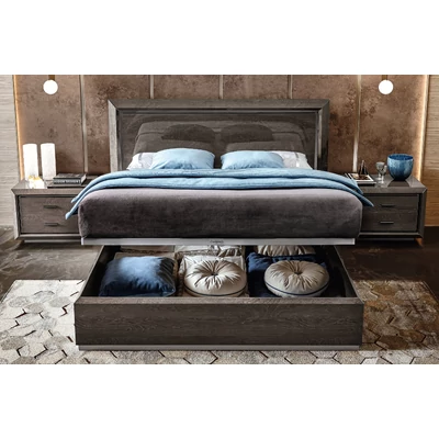 Elite Double bedstead with bedding container, with upholstered headboard - silver birch