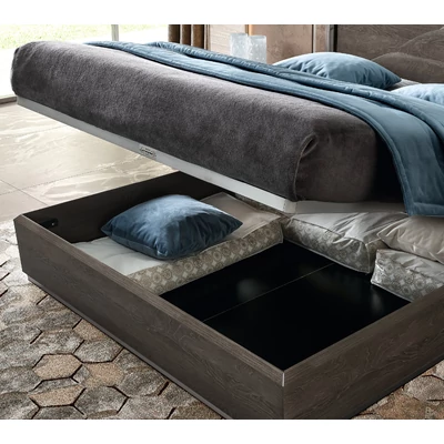 Elite Double bedstead with bedding container, with upholstered headboard - silver birch