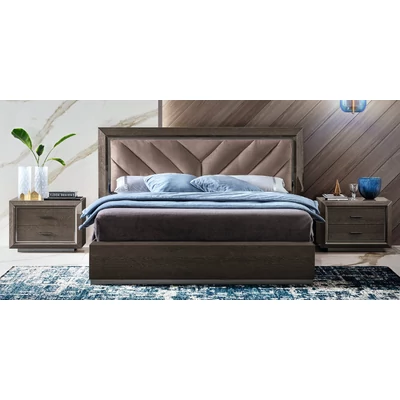 Elite franciaágy keret ágyneműtartóval, kárpitozott fejvéggel - ezüst nyír