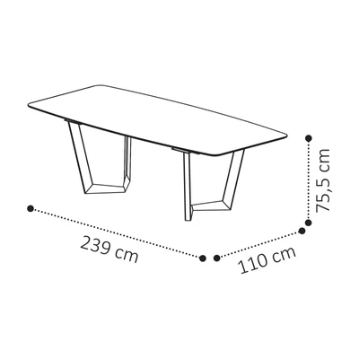 Sematikus ábra és méretek (239x110 cm-es változat)