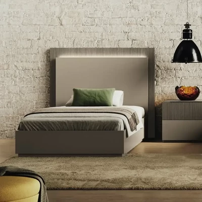 Bézs egyszemélyes ágykeret fa fejvéggel – CA Essenza