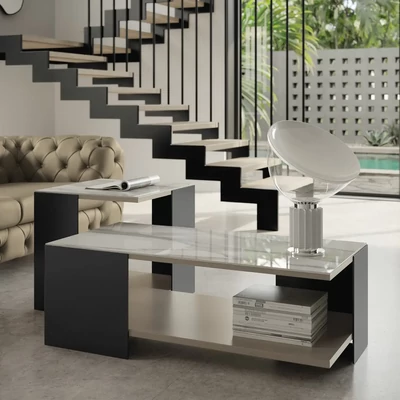 Bézs-antracit dohányzóasztal kerámia asztallappal – CA Zenith Day