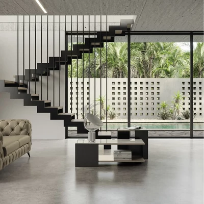 Bézs-antracit dohányzóasztal és kisasztal kerámia asztallappal – CA Zenith Day