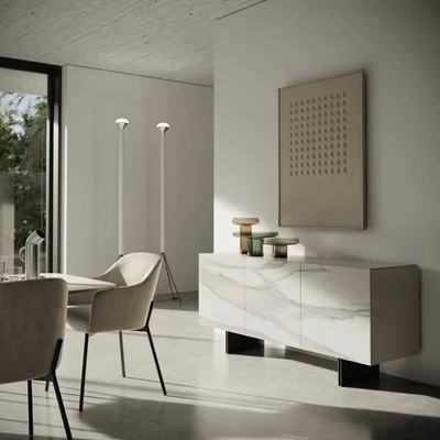 Bézs-antracit tálalószekrény kerámia ajtókkal; 3 ajtós – CA Zenith Day