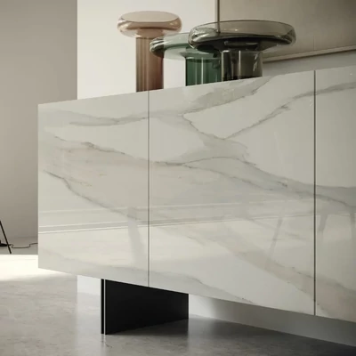 Bézs-antracit tálalószekrény kerámia ajtókkal; 3 ajtós – CA Zenith Day