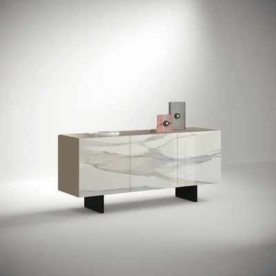 Bézs-antracit tálalószekrény kerámia ajtókkal; 3 ajtós – CA Zenith Day