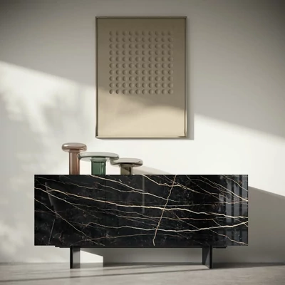 Bézs-antracit tálalószekrény kerámia ajtókkal; 3 ajtós – CA Zenith Day