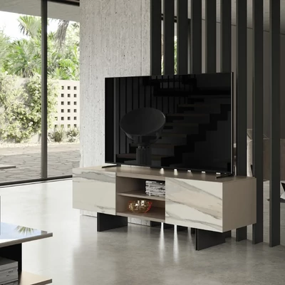 Bézs-antracit TV-szekrény kerámia ajtókkal – CA Zenith Day