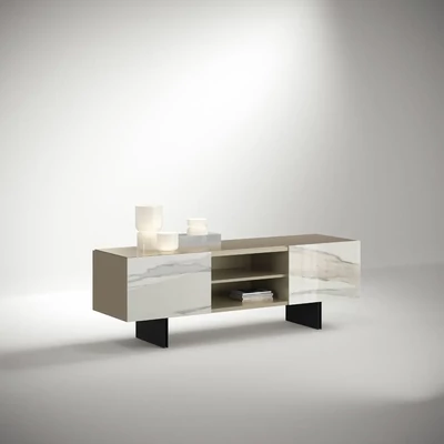 Bézs-antracit TV-szekrény kerámia ajtókkal – CA Zenith Day