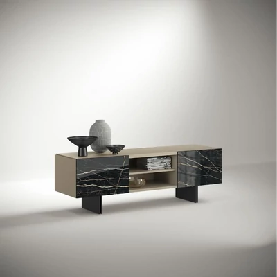 Bézs-antracit TV-szekrény kerámia ajtókkal – CA Zenith Day