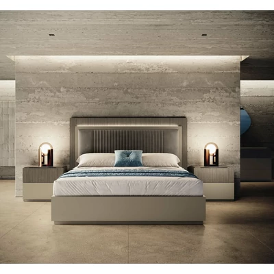 Bézs franciaágy-keret kárpitozott fejvéggel – CA Essenza