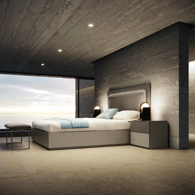 Bézs franciaágy-keret kárpitozott fejvéggel – CA Essenza