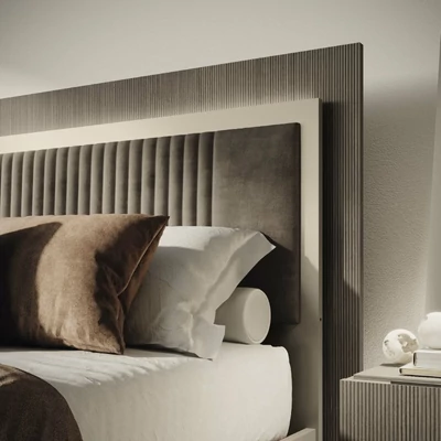 Bézs franciaágy-keret kárpitozott fejvéggel – CA Essenza