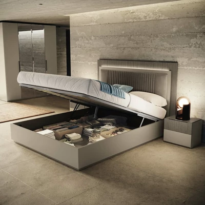 Bézs franciaágy-keret kárpitozott fejvéggel – CA Essenza