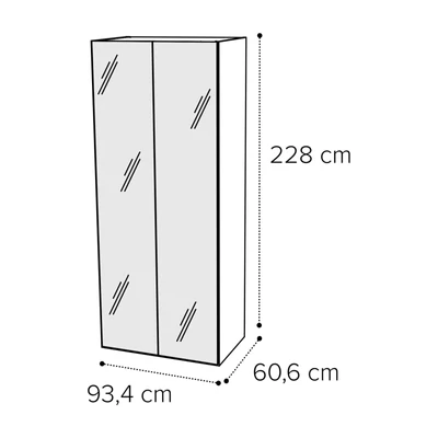Sematikus ábra és méretek (2 ajtós változat 2 tükörrel)