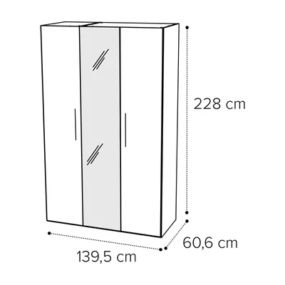 Sematikus ábra és méretek (3 ajtós változat 1 tükörrel)