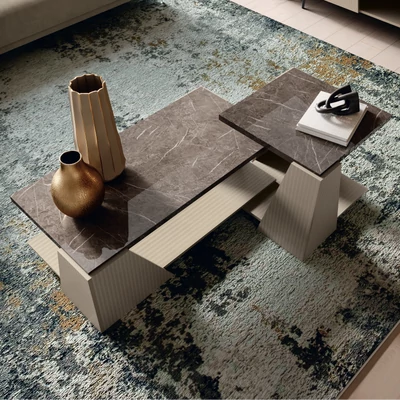 Bézs-márvány dohányzóasztal és kisasztal – CA Fidia Day