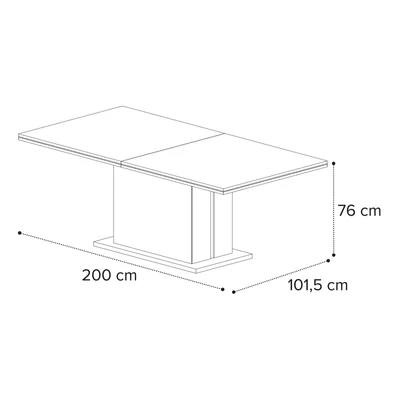 Sematikus ábra és méretek (200x120 cm-es változat)