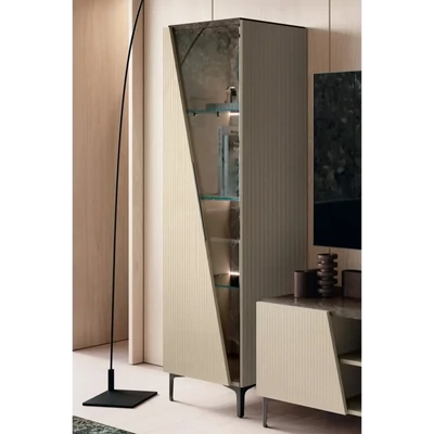 Bézs-márvány vitrines szekrény (1 ajtós) – CA Fidia Day