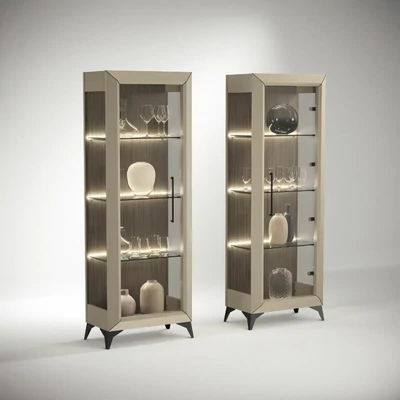 Bézs vitrines szekrény LED-világítással; 1 ajtós – CA Prestige Day