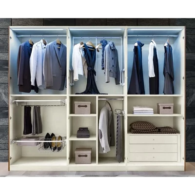 A Kimera gardróbszekrények belső elrendezése extra kiegészítőkkel