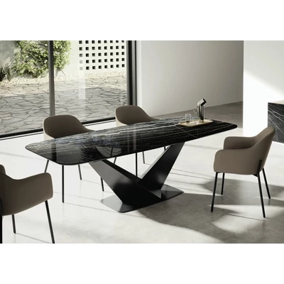 Fekete étkezőasztal kerámia asztallappal – CA Zenith Day Krystal