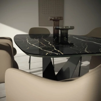 Fekete étkezőasztal kerámia asztallappal – CA Zenith Day Krystal