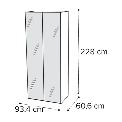 Sematikus ábra és méretek (2 ajtós változat 2 tükörrel)