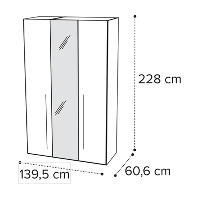 Sematikus ábra és méretek (3 ajtós változat 1 tükörrel)