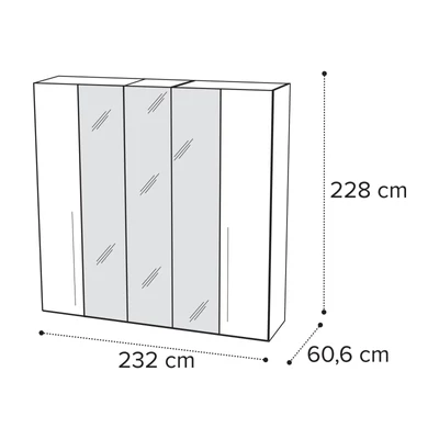 Sematikus ábra és méretek (5 ajtós változat 3 tükörrel)