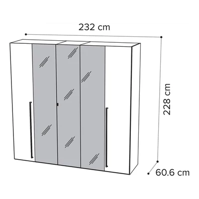 Sematikus ábra és méretek (5 ajtós változat 3 tükörrel)