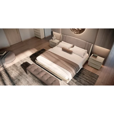 Nyírfa franciaágy-keret kárpitozott fejvéggel – CA Denali