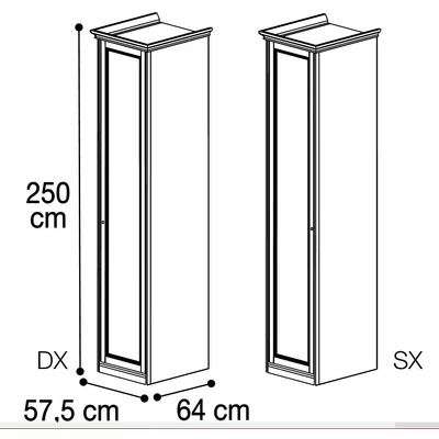 Nostalgia 1-door cabinet - walnut, height: 250 cm