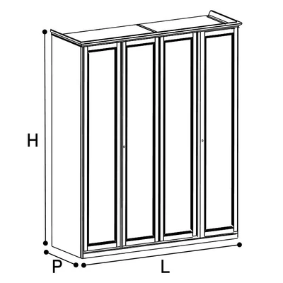 Giotto 4-ajtós gardróbszekrény - antik fehér, magasság: 250 cm