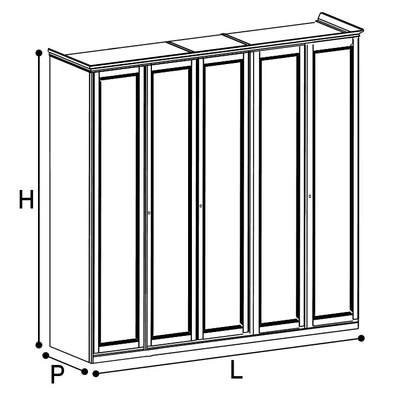 Giotto 5-ajtós gardróbszekrény - antik fehér, magasság: 250 cm