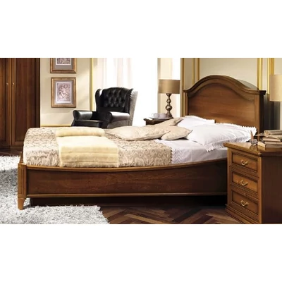 Nostalgia Double bedstead with bedding container, with curved side, with curved, sophisticated headboard, with short footboard - walnut