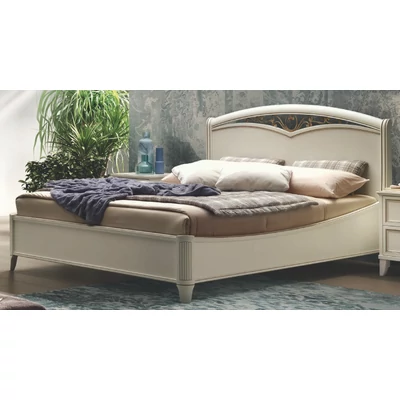 Giotto Double bedstead with curved side, with metal-insert decorative frame with curved headboard, with short footboard - antique white