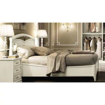 Giotto Double bedstead with curved side, with metal-insert decorative frame with curved headboard, with short footboard - antique white