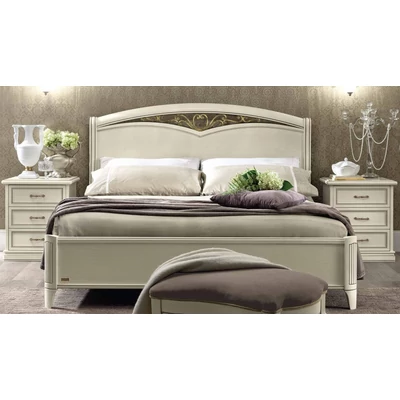 Nostalgia franciaágy keret ágyneműtartóval, íves fejvégű fémbetétes díszráccsal, alacsony lábvéggel - antik fehér