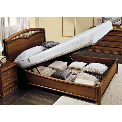 Giotto Double bedstead with curved side, with metal-insert decorative frame with curved headboard, with short footboard - walnut