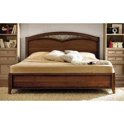 Giotto Double bedstead with curved side, with metal-insert decorative frame with curved headboard, with short footboard - walnut