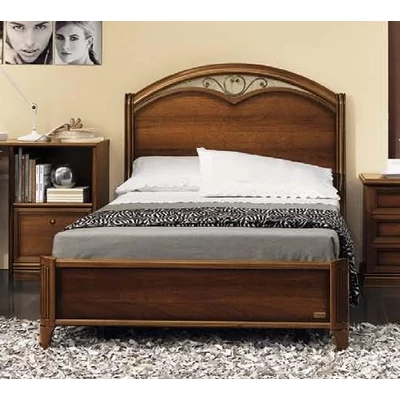 Nostalgia Double bedstead with curved side, with metal-insert decorative frame with curved headboard, with short footboard - walnut