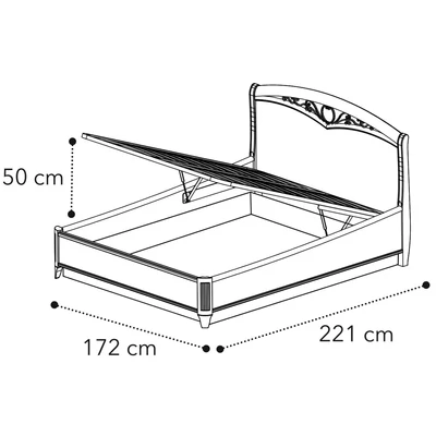 Giotto Double bedstead with bedding container, with curved side, with metal-insert decorative frame with curved headboard, with short footboard - walnut
