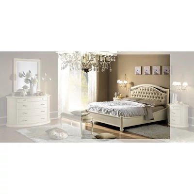Siena Double bedstead with metal decorative insert and capitonné padding, with short footboard