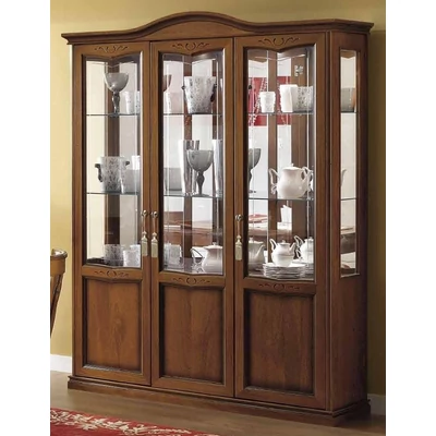 Nostalgia Day 3-doors display cabinet with 3 spotlights - walnut