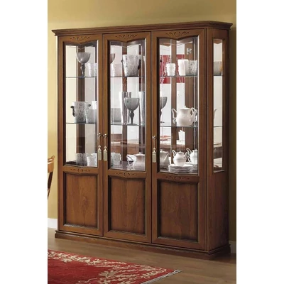 Nostalgia Day 3-doors display cabinet with 3 spotlights - walnut